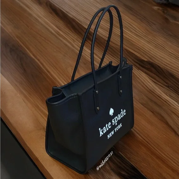 kate spade Ella LOGO Pebbled Leather Tote + Wallet in Black NWT